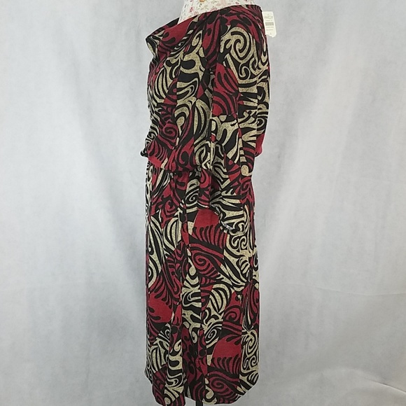 NEW Coldwater Creek Women Cowl Neck Dress Red Tan Black Sz 6 - Picture 3 of 9
